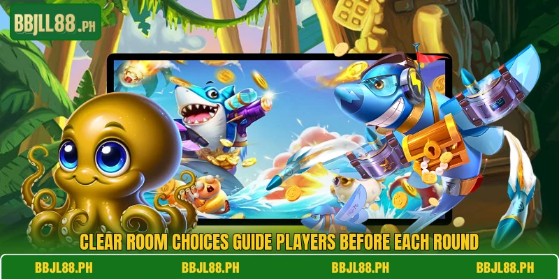 Clear room choices guide players before each round