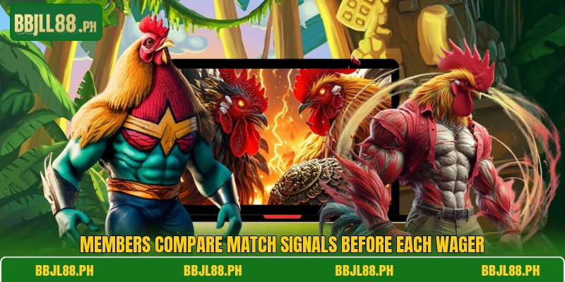 Members compare match signals before each wager